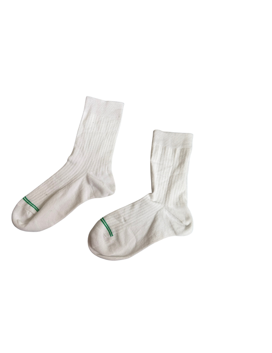White Crew Socks with Green Stripe