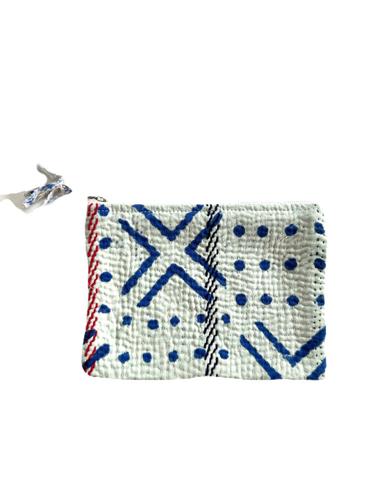 mini kantha pouch in island polkadot pattern