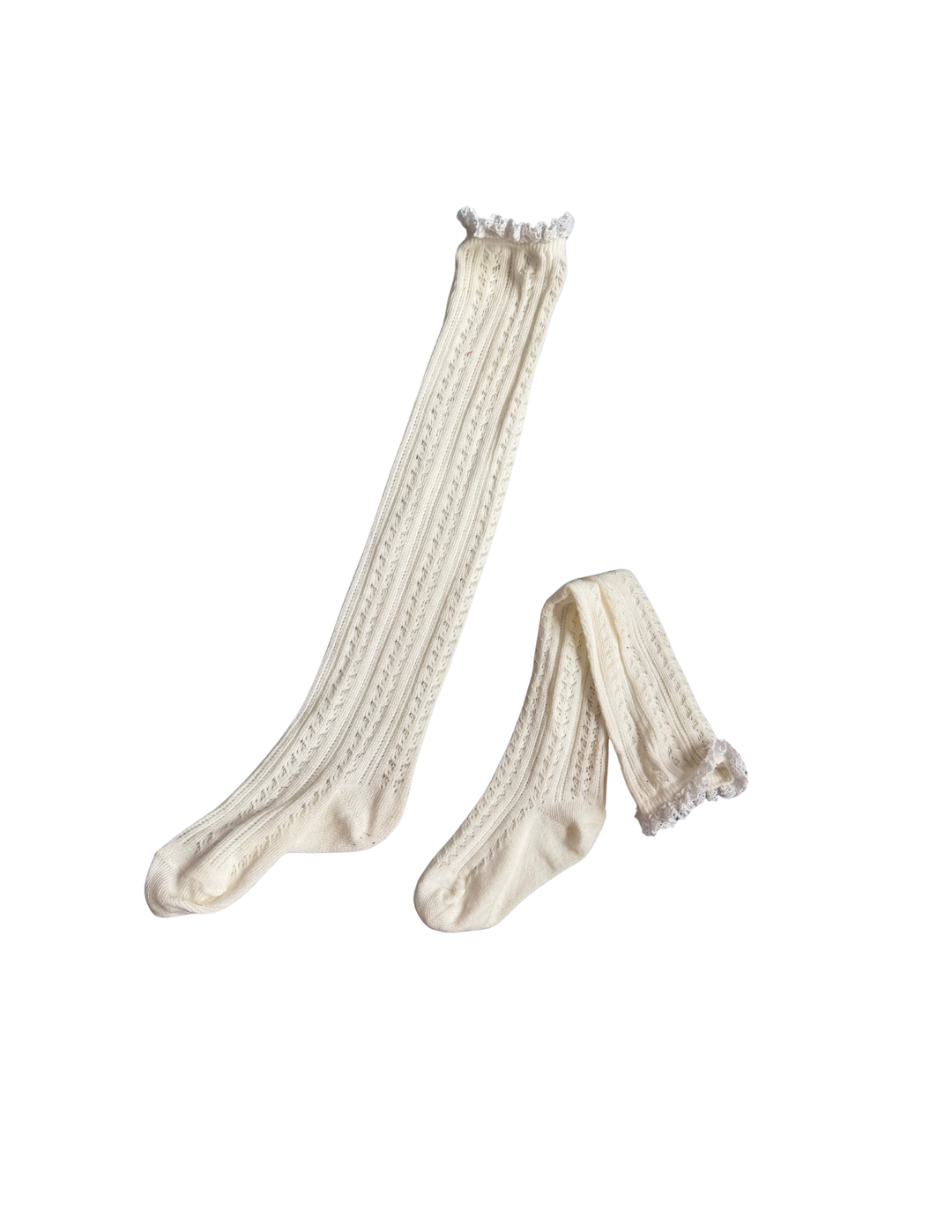 Vintage Lace-Top Knit Knee Socks – Cream