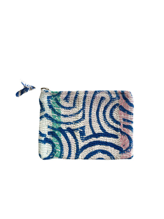 mini kantha pouch in ripple effect pattern