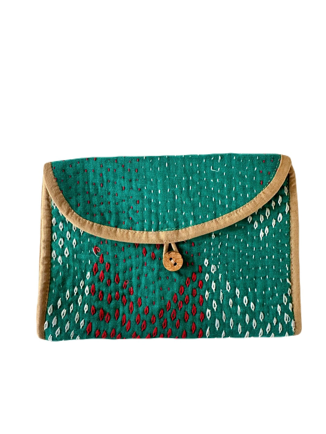 kantha wallet in teal tides print