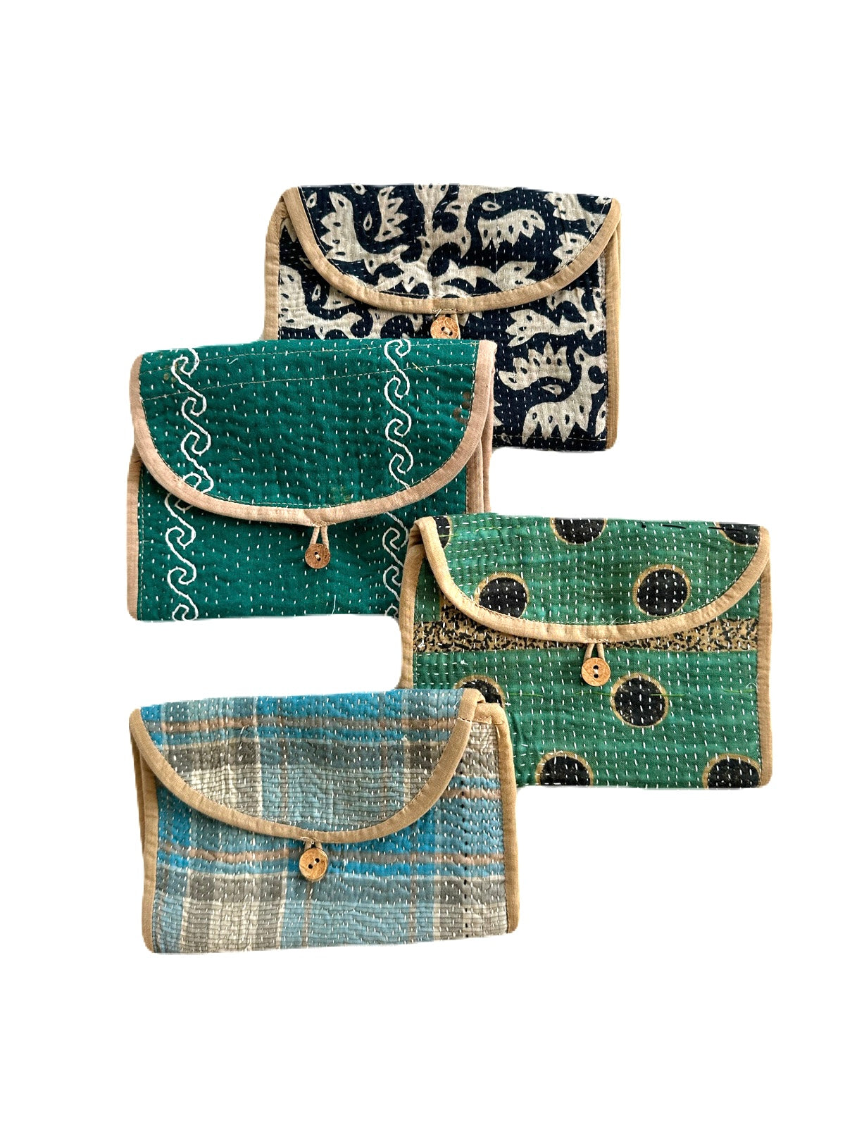 four kantha wallets together