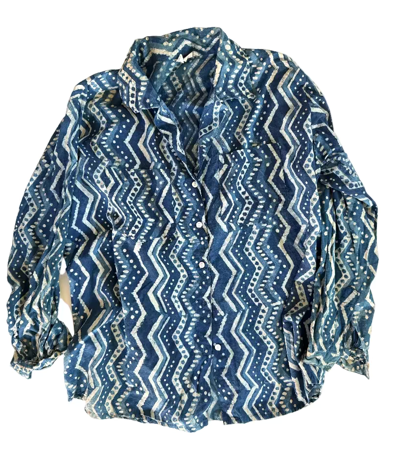 INDIGO PRINTED BEACH SHIRT