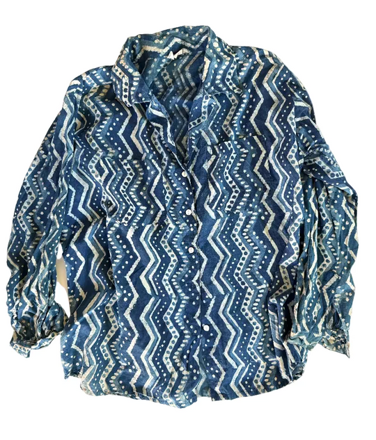 INDIGO PRINTED BEACH SHIRT