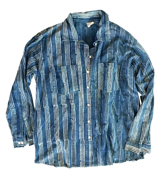 INDIGO PRINTED BEACH SHIRT