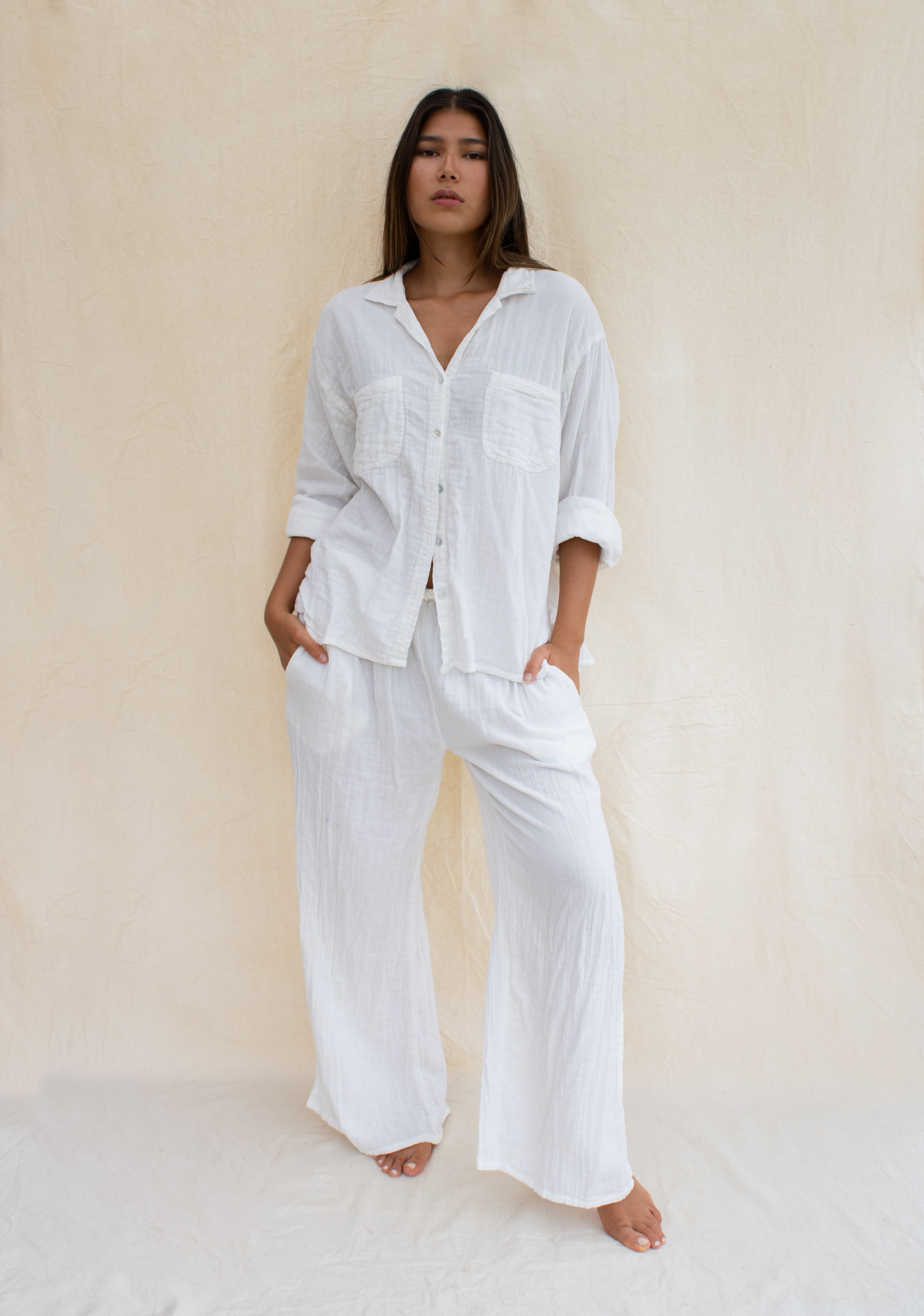 TEXTURED COTTON GAUZE BEACH PANT – bytheseacompany