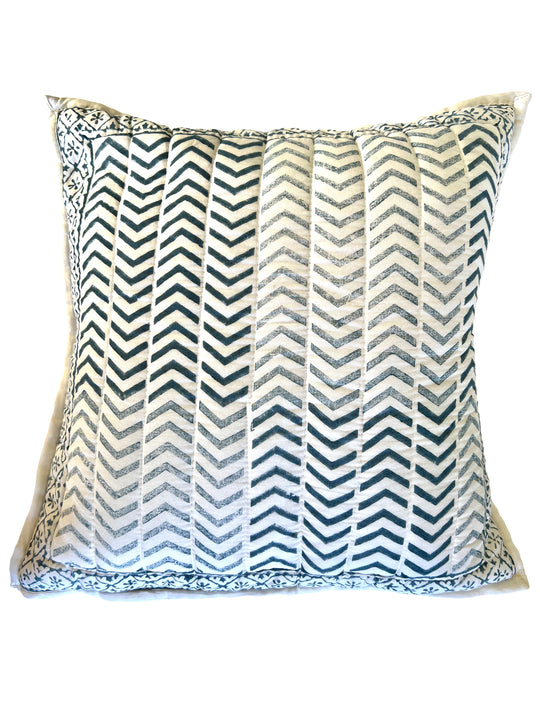 Blue Chevron - 16" square quilted pillow cover