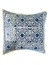 Load image into Gallery viewer, Indigo Tile - 16&quot; square quilted pillow cover
